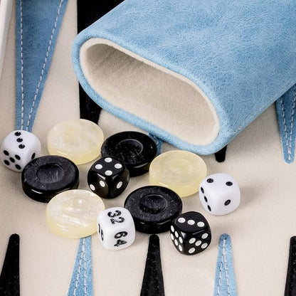 Backgammon Sets for Adults Classic Board Game with Folding Faux Leather Backgammon Case Portable Travel Backgammon Game Set (Blue)