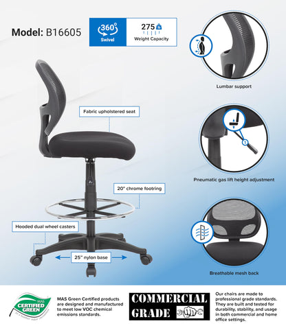 Boss Office Products Commercial Grade Mesh Stool, Black