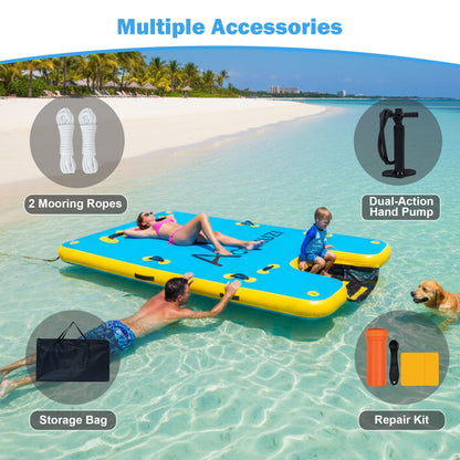 ACOMUZI Inflatable Water Platform with Dog Ramp, Heavy-Duty 6" Thick Drop Stitch Floating Dock for Pets Adults, Portable Lake Raft for Boat Pool Beach, Includes Pump