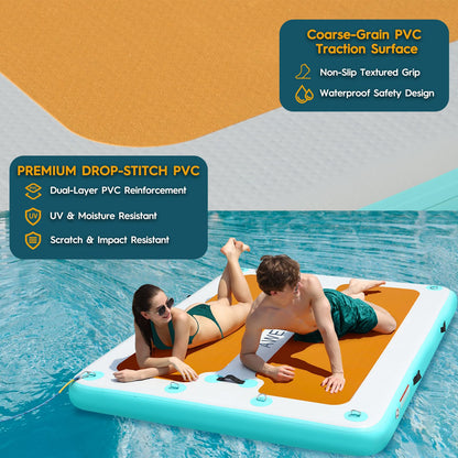 AWEMUFA 8ft x 6ft Inflatable Floating Dock, Inflatable Dock Floating Platform Non-Slip PVC Surface, Water Mat Floating Island Raft for Lake, Floating Dock Mat for Pool Beach Ocean