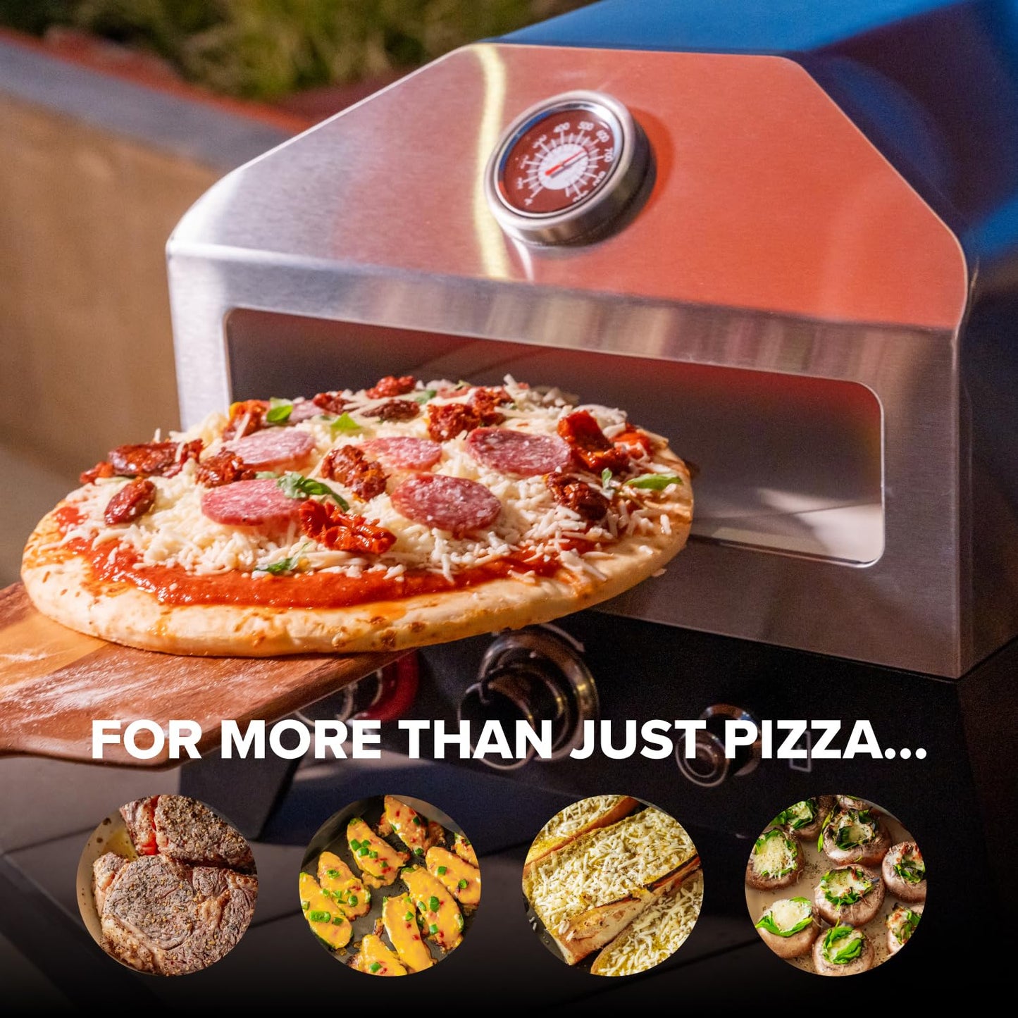 Nexgrill 12 in. Outdoor Gas Pizza Oven Portable Propane Pizza Grilling Stove, Easy Rotation System, Outdoor Kitchen, 15000BTUs, 182 sq. in. cooking space, Rear Access Smoker Box, Portable, 820-0084B