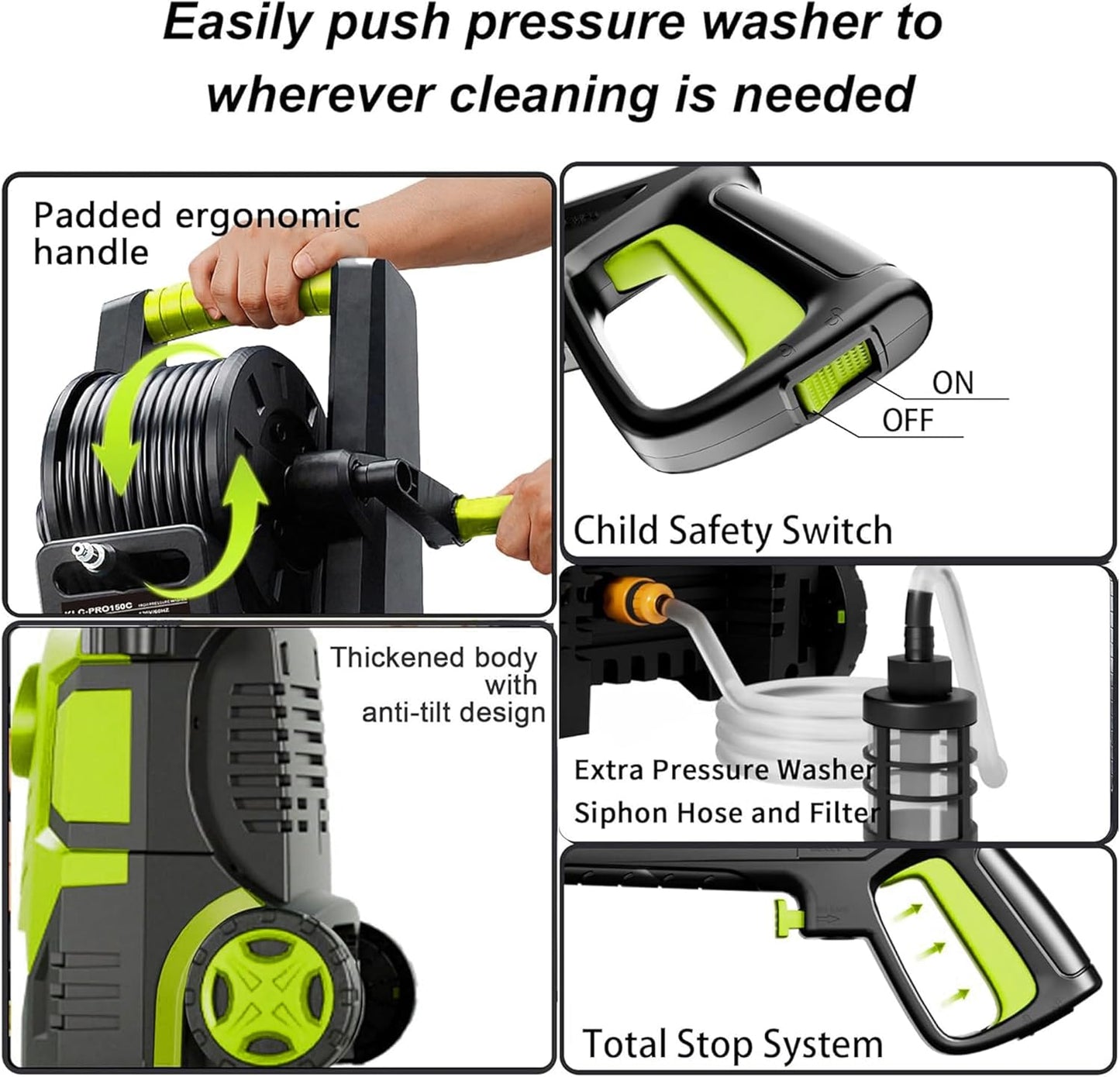 Skiennix 5000 PSI Pressure Washer - Adjustable 8-Level Touch Screen | 34" Tall with 4 Nozzles & Foam Cannon