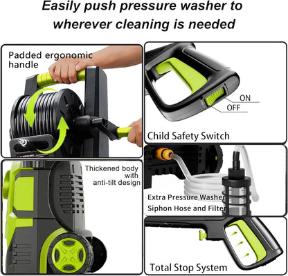 Skiennix 5000 PSI Pressure Washer - Adjustable 8-Level Touch Screen | 34" Tall with 4 Nozzles & Foam Cannon