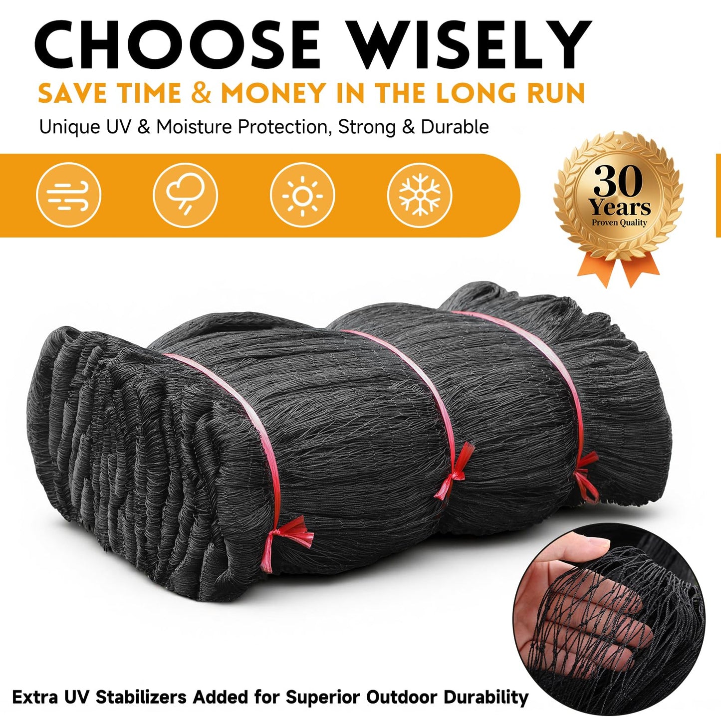 Heavy Duty Bird Netting for Chicken Coop with 1" Mesh, 50x50 ft Reinforced HDPE Poultry Netting, Durable & Reusable Chicken Netting for Hawks, Predator Proof for Farm, Fence, Garden & Orchard
