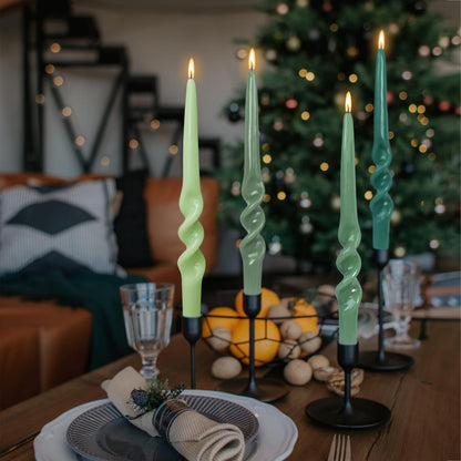 Unscented Gradient Green Candle Sticks ZECHKAVAA Handmade Long Spiral Candles 9.5inch Long Candlesticks Smokeless Candles Elegant Design for Home Décor Weddings Festive Seasons Holiday