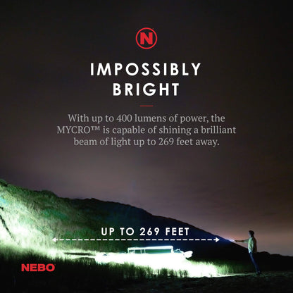NEBO MYCRO Keychain Flashlight - 400 Lumens, 40H Run Time, Rechargeable, 6 Modes, Water Resistant, Model NEB-KEY-0003