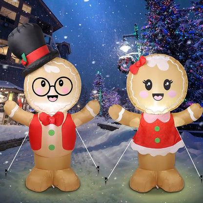 Joliyoou Christmas Inflatable Decoration, 5FT Set of 2 Blowup Welcome Gingerbread Man Couple, Adorable Xmas Inflatable Ginger Bread Man for Winter Holiday Garden Yard Lawn Outdoor Indoor Decor
