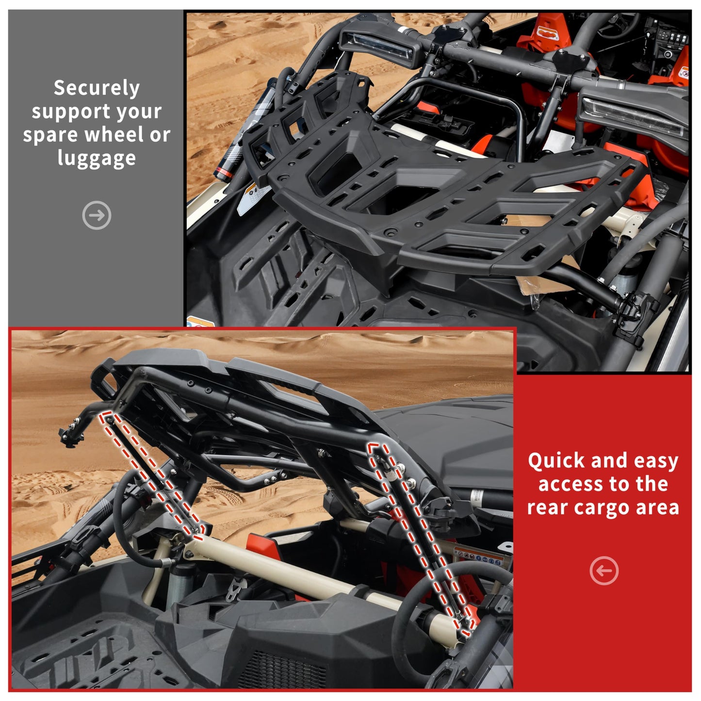 KATIMOTO Pivoting Rear Rack Kit with Gas Strut for Can Am Maverick X3 MAX 2017-2025 Accessories, Spare Tire Cargo Luggage Support Cooler LinQ Pivoting Rear Rack Replace OEM #715002881,715003439