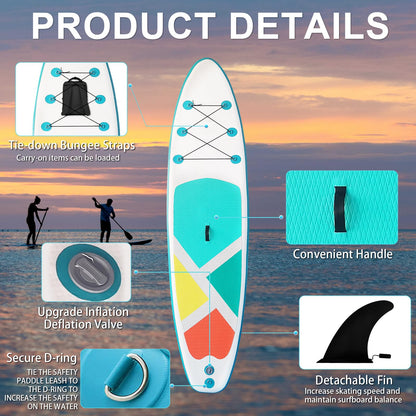 Inflatable SUP Stand-Up Paddle Boards for All Skill Levels, QILEBA 10'4'' Ultra-Light Paddleboard with Durable SUP Accessories, Fins, Paddle, Pump, Leash, Extra Wide Stable Non-Slip Yoga Deck
