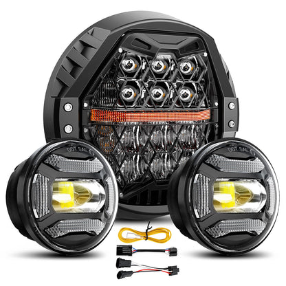DOT Approved 1200% Bright 180W 7'' Motorcycles LED Headlight with 4.5'' LED Passing lights Compatible with Road King Road Glide Street Glide Electra Glide Ultra Limited Trike Heritage Softail Fat Boy