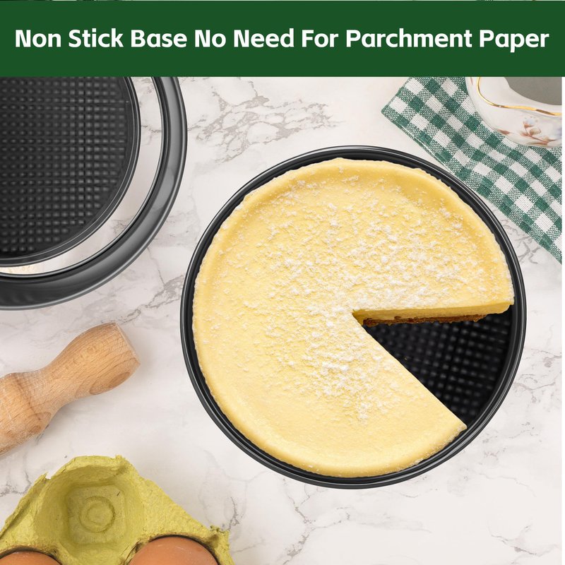 FLEEODAN 9 Inch Nonstick Springform Pan - Cheesecake Pan with Removable Bottom, Round Baking Mold for Cheesecake, Pie, Desserts & More - Baking Bakeware Accessory, Matte Black