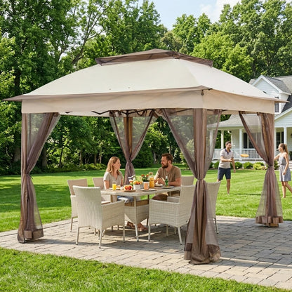 COOS BAY 11x11 Pop Up Gazebo with Mesh Netting, Instant Outdoor Canopy Tent, Water Resistant Shelter with UPF 50+ UV Protection, 121 Sq Ft Coverage, Beige