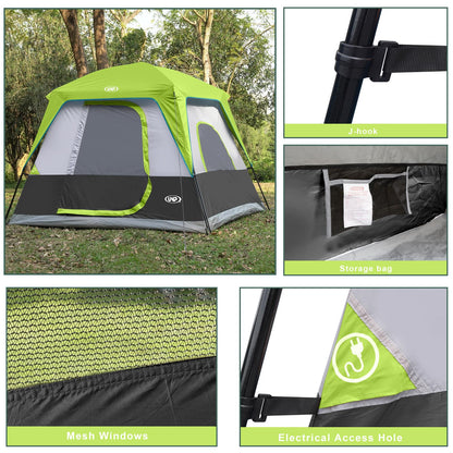 UNP 4-Person Tent, Portable Cabin Tent, Camping Tent 4-Person Easy Set Up, Waterproof with Top Rainfly for Outdoor Camping/Hiking (Fluorescent Green)