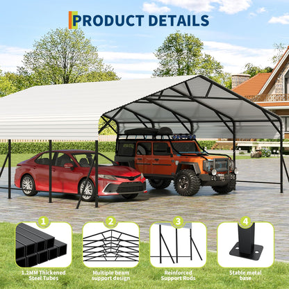 GarveeLife Metal Carport, Oversized Metal Garage with Steel Frame for All Weather, Heavy Duty Carports for Car, Boats and Tractor, 20x20x9FT