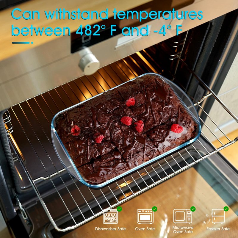 NUTRIUPS 2.6 Quart Glass Baking Dish, 9x13x2.2''(Handles Included), Rectangular Baking Dishes for Oven, Tempered Glass Casserole Dish