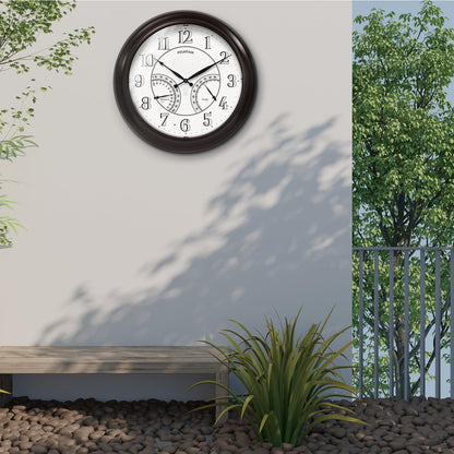 FOUNTAIN DESIGNS 24" Jameson in/Outdoor Lighted Clock, Self-Illuminated, Waterproof, 3 in 1 Weather Station (Thermometer & Hygrometer), Metal Clock, Oil Rubbed Bronze Finish(Night Light)