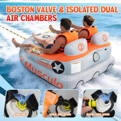 K-Musculo Towable Tubes Heavy Duty Water Tubes - 2 Person Shark Battle Tank, Boat Tubes & Towables, EVA Foam Pads, Drainage, Super Safe Handle, Quick Connector (F-1012)