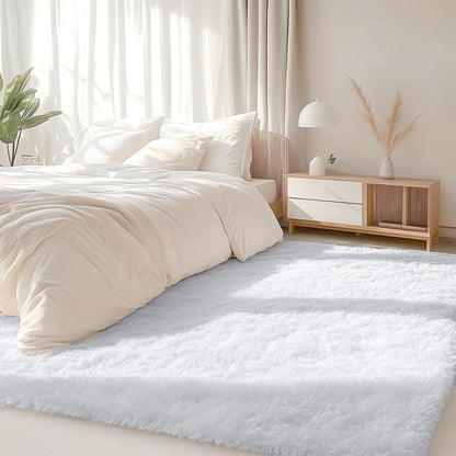 OLANLY Area Rug - Soft Fluffy Shaggy Design | Machine Washable 5x6 for Living Room & Bedroom Decor - White