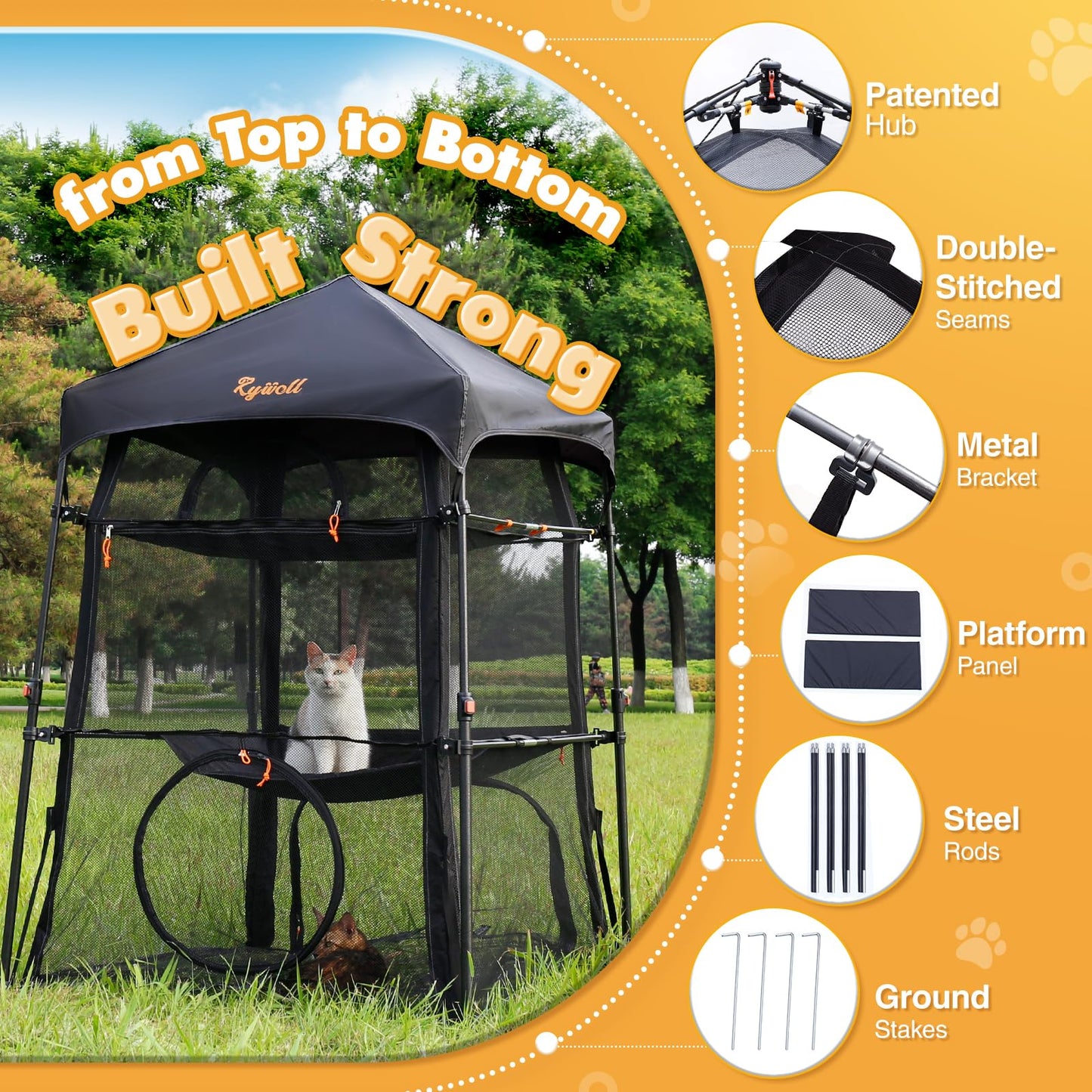 Extra Large Catio Outdoor Cat Enclosure, Rywell 3-Tier Spacious Outdoor Cat Tent, Weatherproof&Sunproof with 5 Windows, Foldable Cat Enclosure for Patio, Camping, Indoor(Includes Carry Bag)