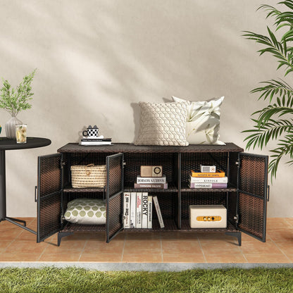 Giantex 84-Gallon Wicker Deck Box - Patio Storage Cabinet, 3-Door PE Rattan Storage Container with Removable Shelves, Indoor & Outdoor Package Box for Porch, Patio Furniture Cushions Tools (Brown)