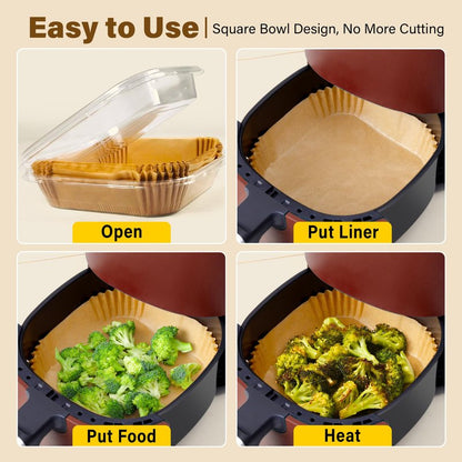 Air Fryer Liners Disposable, 125Pcs Parchment Paper, 8 Inch Non-stick Air Fryer Paper Liners, Unbleached Square Airfryer Liners for 5-8QT Air Fryer, Baking, Roasting Microwave