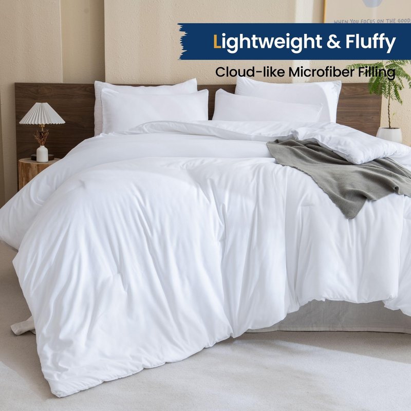 Paxrac Classic Pure White Comforter Queen Size, 3 Pieces Boho Comforter Set, Lightweight Solid Bedding Set, All Seasons Soft Breathable Queen Comforter Set (90x90In Comforter & 2 Pillowcases)
