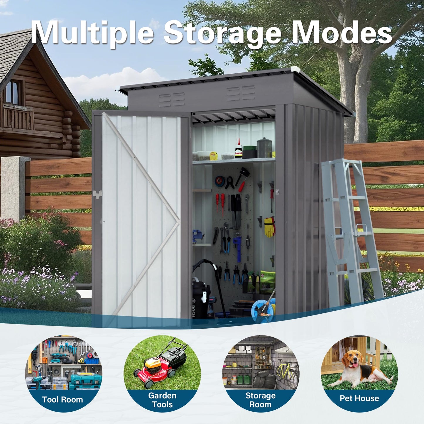 YOPTO 5X3 FT Sheds & Outdoor Storage,Metal Waterproof Tool Sheds with Pitched Roof and Lockable Door,Backyard House Buildings w/Vents,for Garden Sundries Sundries Bike,Gray