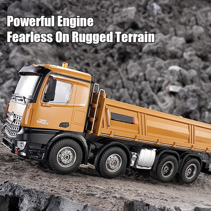 20-Inch Remote Control Dump Truck 12-Channels 1/14 Scale 13 LBS Load Capacity RC Heavy Duty Metal Construction Vehicles Toy for 14y+ Beginners (8-Wheels )
