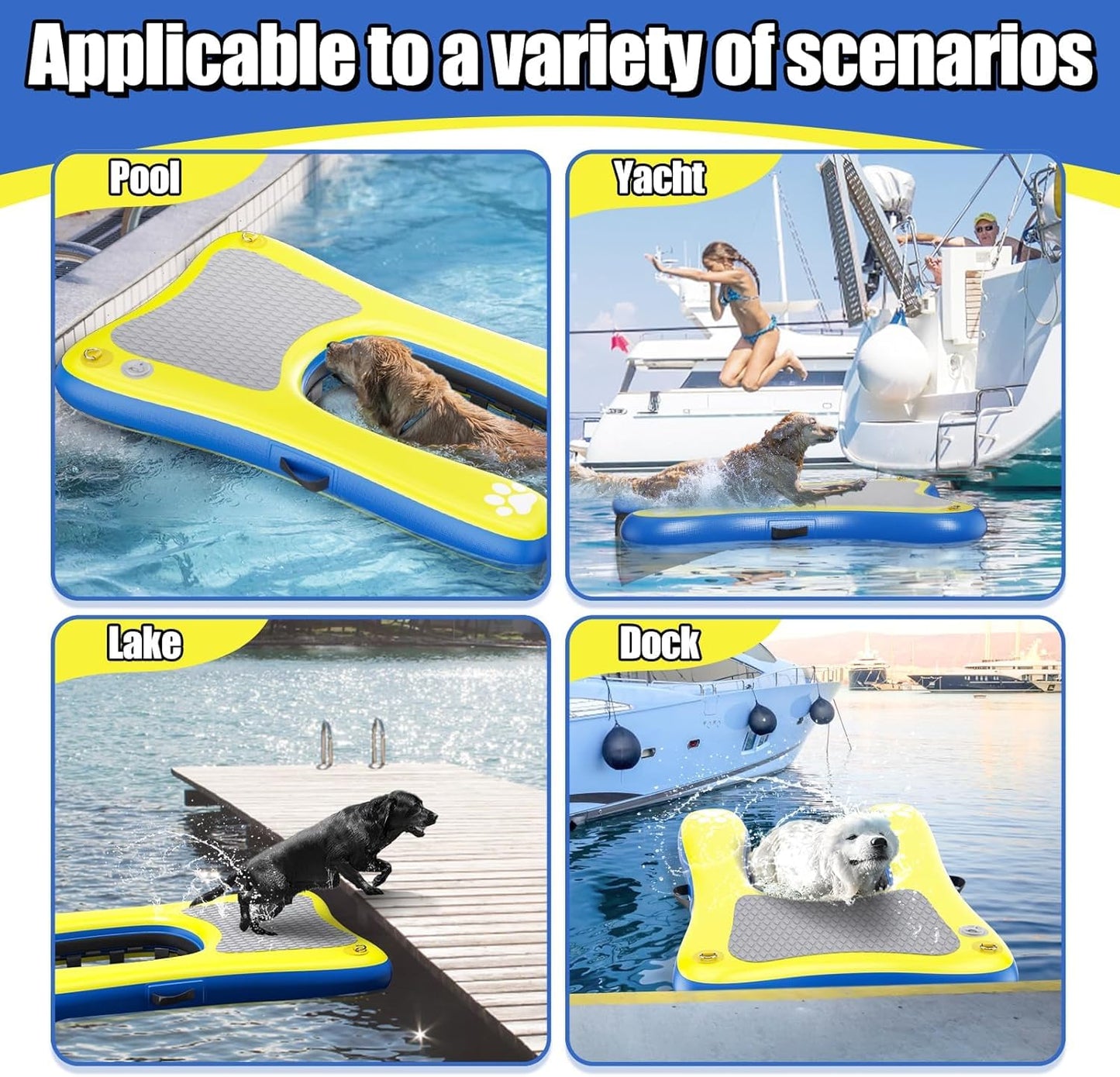 Inflatable Dog Pool Float Dock Platform for Dogs, Dog Pool Ramp Ladder with Non Slip Steps | Dog Floats Water Ramp for Boat, Inground Pool