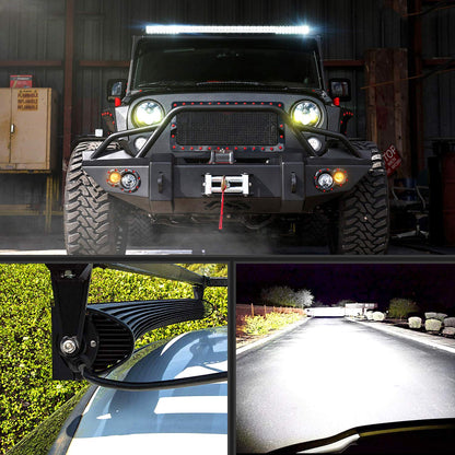 Nilight 54 Inch 312W Curved Spot Flood Combo Led Light Bar LED Off Road Light Driving Light and 1PC 14AWG 12V 5Pin Rocker Switch Wiring Harness Kit - 1 Lead