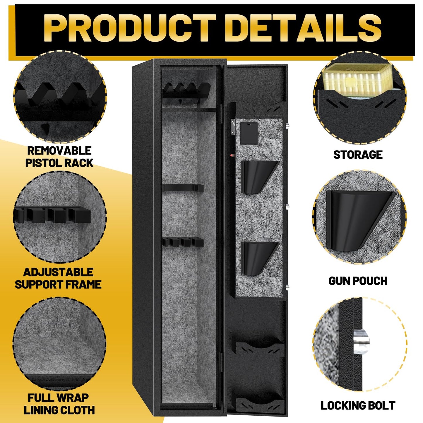 Kaer 4-5 Gun Safe,Gun Safe for Rifles and Pistols,Long Rifle Safe for Home,Gun Cabinet for Rifles and Shotguns with Fingerprint/Digital Keypad/Removable Shelf No Assembly Needed