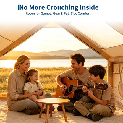 Inflatable Camping Tent for 3-5 Person, Quick Setup Blow Up Tent with Hand Pump, 210D Oxford Air Glamping Tents with Skylight & Stove Jack, 4 Season for Outdoor Camping, Beach, Hiking