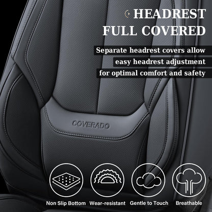 Coverado Seat Covers, Car Seat Covers Front Seats, Car Seat Cover, Car Seat Protector Waterproof, Car Seat Cushion Nappa Leather, Black Seat Covers Carseat Cover Universal Fit for Most Cars