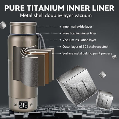 Pure Titanium Travel Kettle,Dual Voltage Portable Electric Kettle 110V-240V Smart Small Water Boiler for Tea & Coffee,12 Temperature Control,Auto Shut Off & Boil Dry Protection (Gray,520ML)