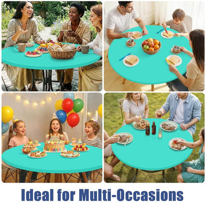 Moosfor Round Spandex Tablecloth, Elastic Fitted Waterproof Tablecloths for 45"-56" Tables, Stretch Washable Picnic Table Cover for Camping, Dining, Indoor and Outdoor,Aqua Blue