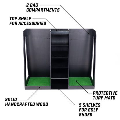 GoSports Premium Wooden Golf Bag Organizer and Storage Rack - Black
