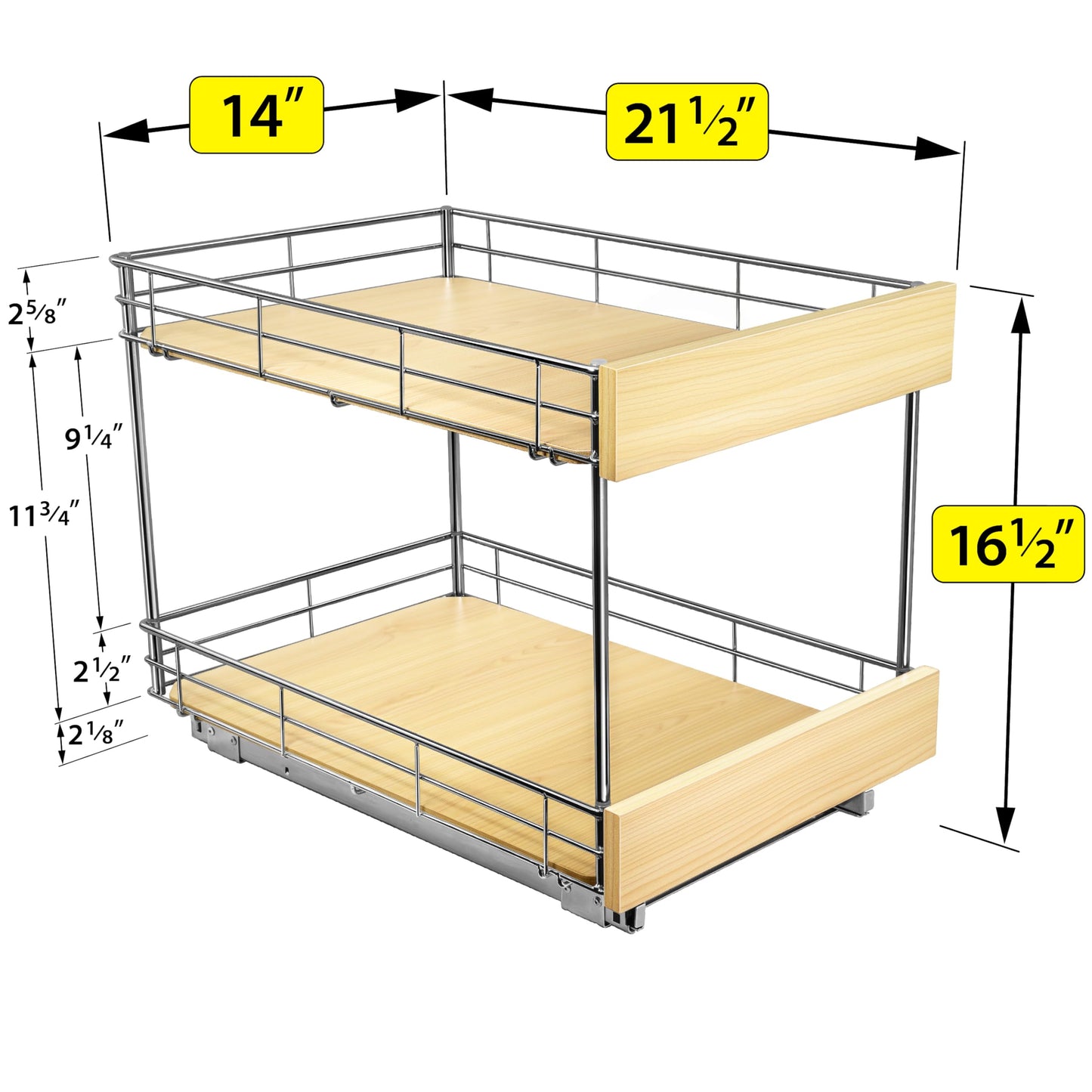 LYNK PROFESSIONAL® SELECT™ Pull Out Cabinet Organizer - 14" x 21" - Slide Out Cabinet Organizer for Kitchens - Sliding Shelves - Pull Out Drawer, Pots and Pans Storage - Lifetime Ltd Warranty - 2 Tier
