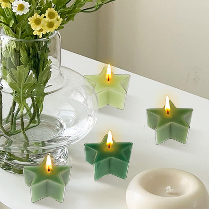 Tea Lights Gradation Green Star Tea Candles Set of 12 – Tealight Candles with Cedar Scent, Long Burning Handmade Tealights for Wedding Meditation Home Decor Gift