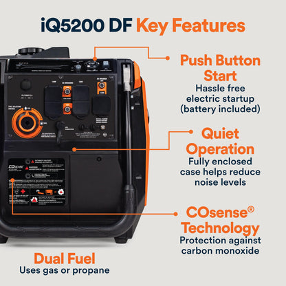 Generac 5,200-Watt Dual-Fuel Portable Inverter Generator - Gas and Propane Compatible - Quiet Operation - Clean, Stable Power - CA Compliant - Great for Home Backup, Camping, and RV Use