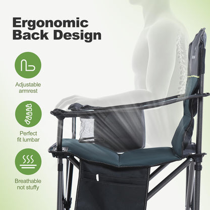 LET'S CAMP Oversized Folding Camping Chair Portable Outdoor Heavy Duty Padded Chairs Lawn Chair with Cup Holder, Storage Pocket and Cooler Bag, Supports 450LBS, for Camp, Travel, Picnic,2 Pack(Green)