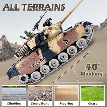 RC Tank 1:18 Alloy Metal US M60 Remote Control Army Model Toys That Shoots 2.4Ghz RC Vehicle with Smoke Sound and Lights Military Tank for Adults and Kids 6+ Year Old