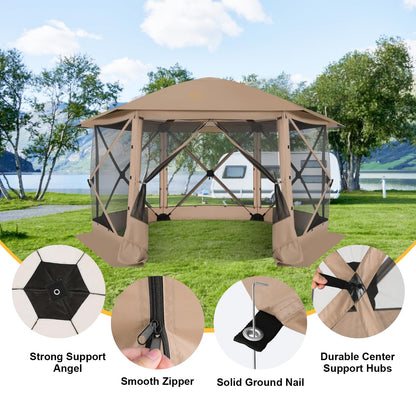 COBIZI 12x12 FT Pop Up Canopy Stargazing Tent, Gazebos On Clearance with Removable Roof, Screened in Gazebo, Screen Tents Portable carpas para Patio for Outdoor Camping,Backyard, Garden, Khaki(Pro)