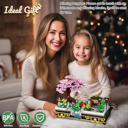 Cherry Blossom Tree Building Set Japanese Sakura Bonsai Block Flowers House Mini Bricks Building Kit Home Office Decoration Creative Toys Gift for Adults Teens Children Kids 8+ 1008 pcs