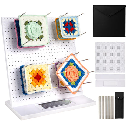 House of worlds 13" Crochet Blocking Board with 20 Pins/Pegs, Granny Square Blocking Boards for Crochet Projects, High-Density Board with PVC Coating. Crocheting Accessories Gifts for Crocheters