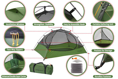 Clostnature Lightweight Backpacking Tent - 4 Person Ultralight Waterproof Camping Tent, 3 Season Large Size Easy Setup Tent for Family, Outdoor, Hiking and Mountaineering