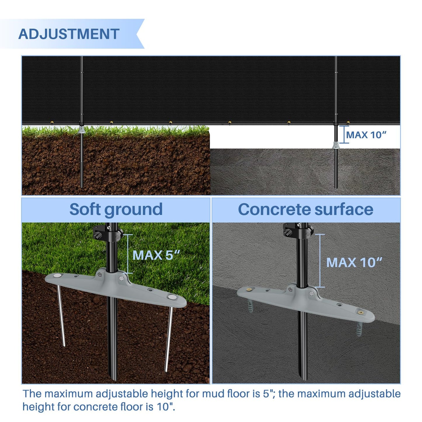 E&K 5'x12' Outdoor Privacy Screen Fence Panel Freestanding Backyard Patio Privacy Pool Fencing Temporary Garden Dog Fence with Iron Poles and Rails (Black)