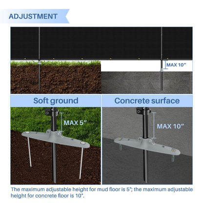 E&K 5'x12' Outdoor Privacy Screen Fence Panel Freestanding Backyard Patio Privacy Pool Fencing Temporary Garden Dog Fence with Iron Poles and Rails (Black)