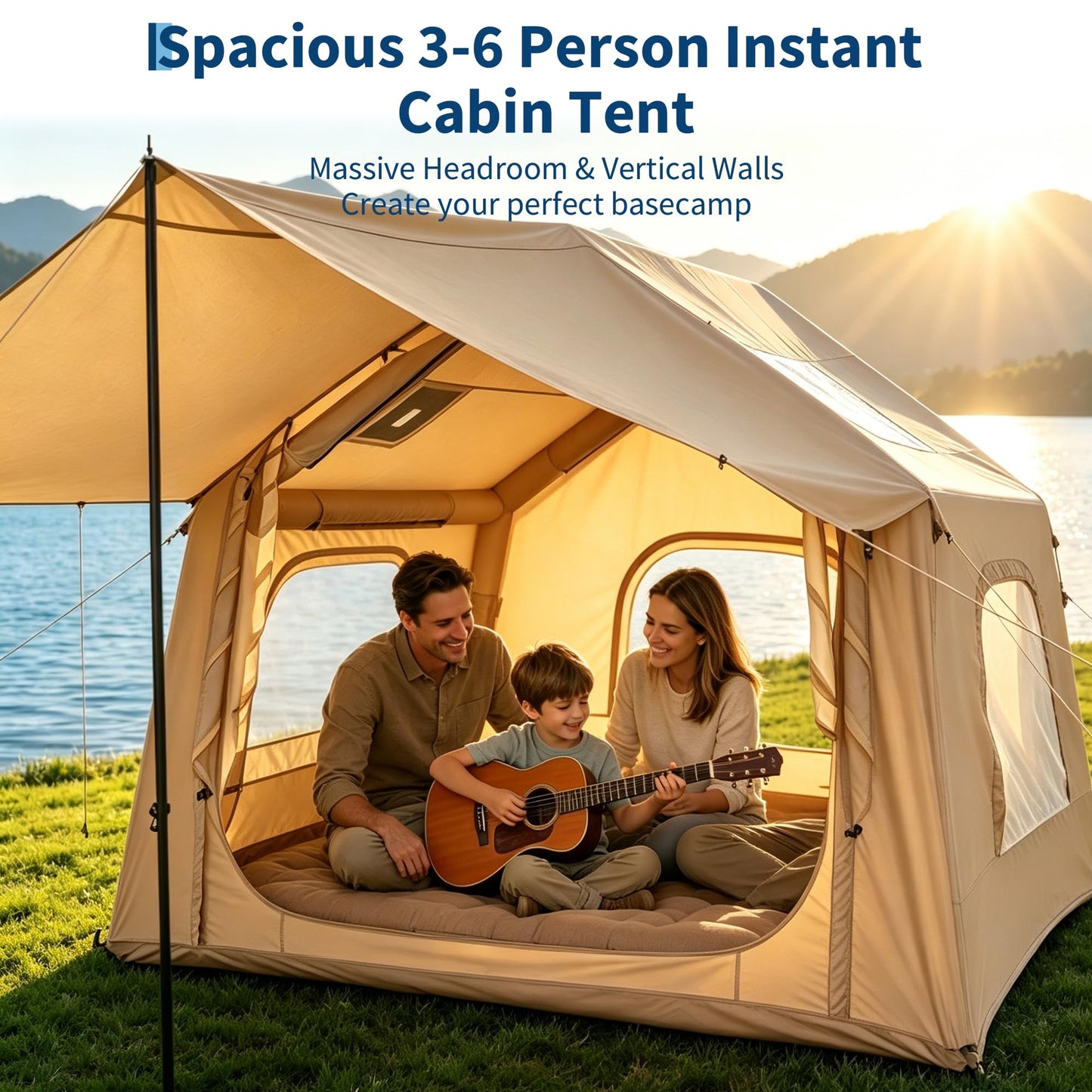 Inflatable Tents for Camping, Blow Up Tent for 3-6 People, Blow Up Camping Tent with Hand Pump, 5-Min Setup Air Tent with Stove Jack, Waterproof Oxford Family Glamping Tent