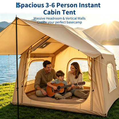 Inflatable Tents for Camping, Blow Up Tent for 3-6 People, Blow Up Camping Tent with Hand Pump, 5-Min Setup Air Tent with Stove Jack, Waterproof Oxford Family Glamping Tent