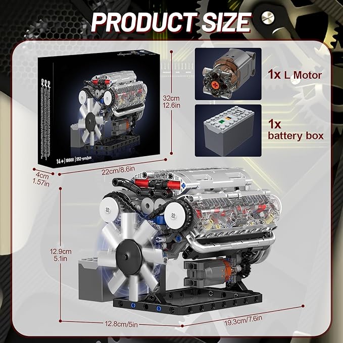 Mini V8 Engine Model Sets - 535 PCS DIY Building Toys Car Motor Kits That Runs - Gift Idea for Adults Boys Girls for Mechanic Engineering Construction